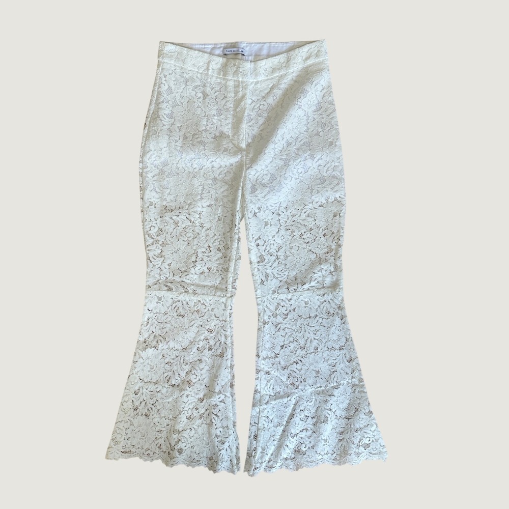 Flavio Castellani Lace Flare Pants Womens 46 White Floral Italian Bell Bottoms